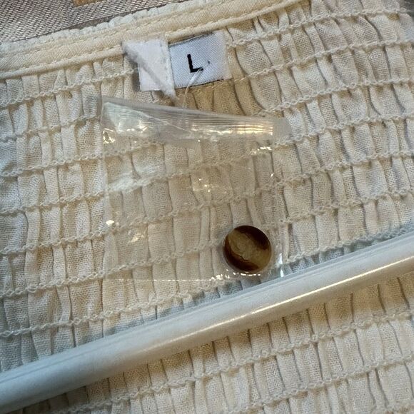 White Dress Size L Halter Top Smocked Puff Sleeves - Picture 5 of 9